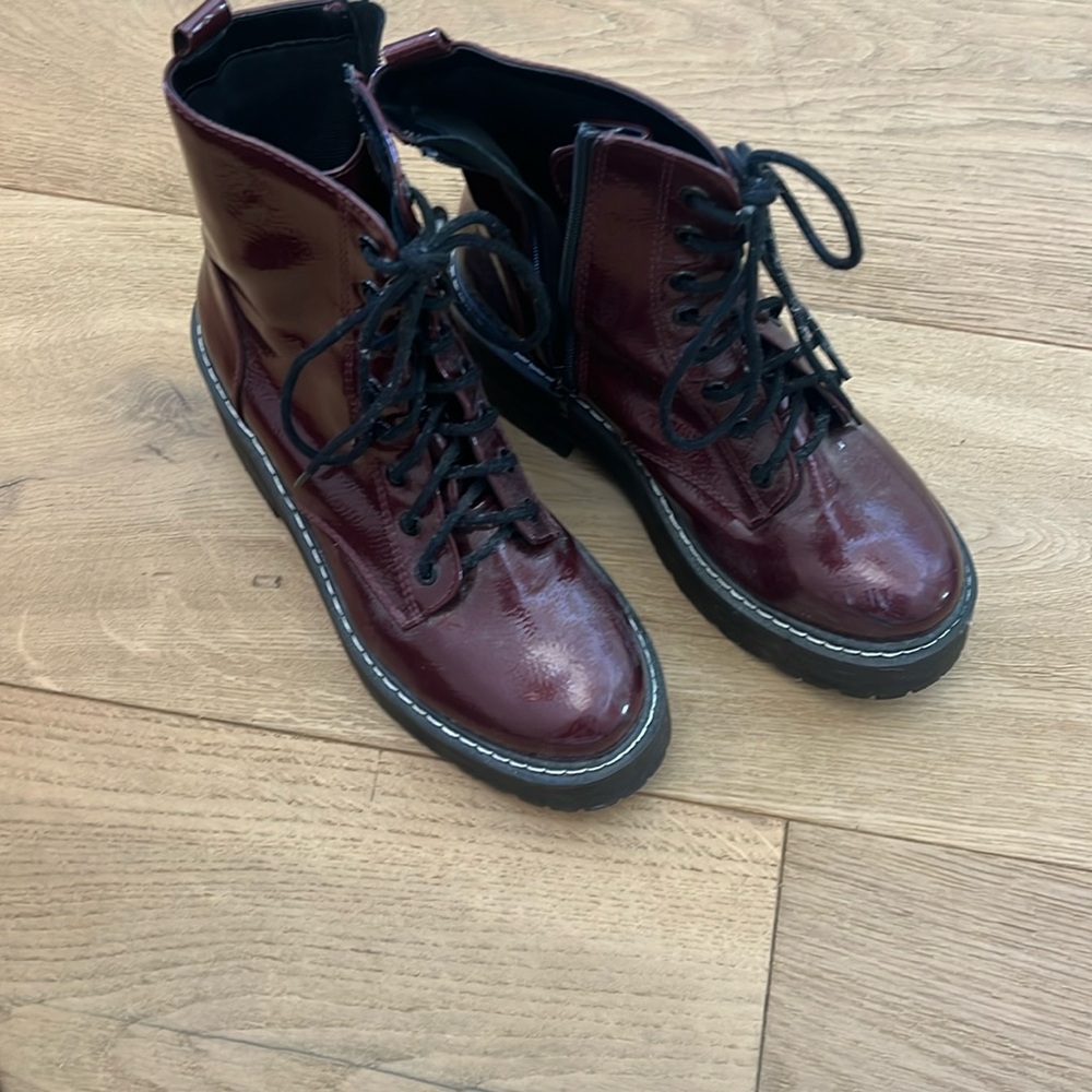 Patent platform boots, look like doc martins